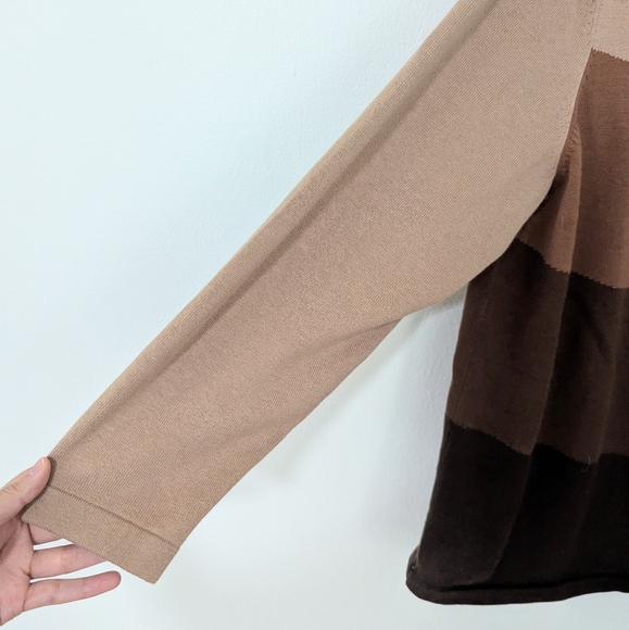 Bob Mackie NWT Chevron Print Knit Sweater Crewneck Pullover Long Sleeve Brown 1X - Picture 3 of 9